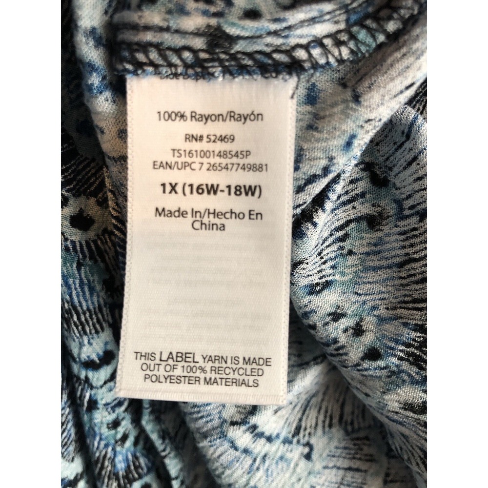 Terra & Sky Womens Tunic Top 1X 3/4 Sleeve Blue Depths Butterfly Boho Cottage - Picture 9 of 12